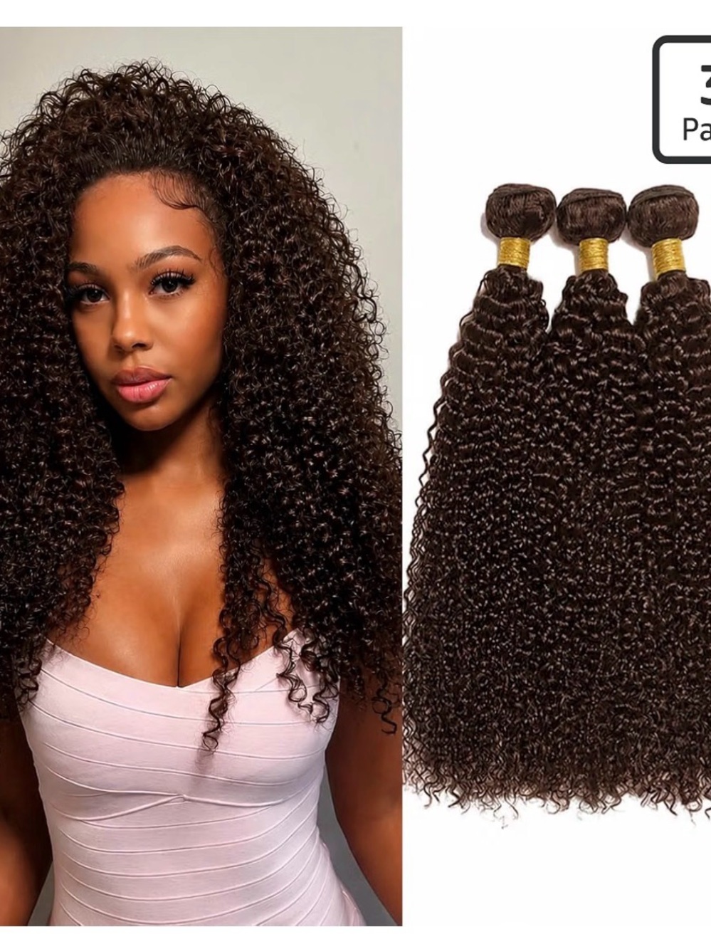 Deep Brown Curly Hair Bundles - Natural Look Women's Extensions